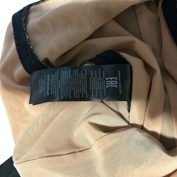 Self-Portrait Black Mesh Long Sleeve Dress SZ 4 - Picture 9 of 9